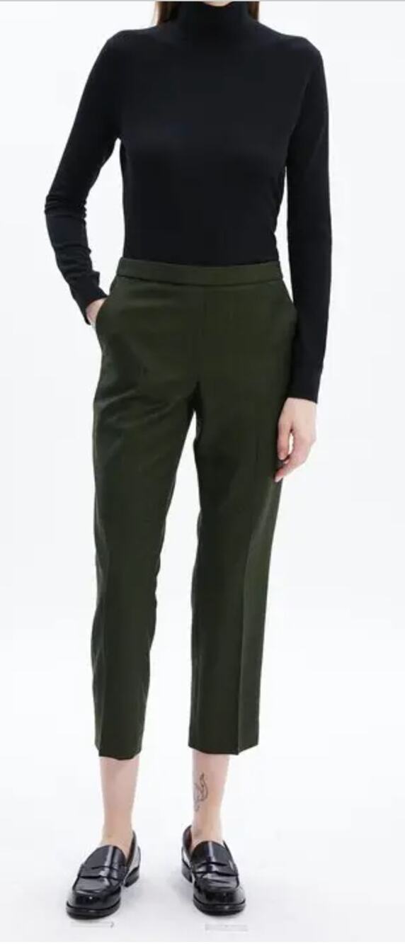 NWT Theory Treeca Pull-On Trousers in Sleek Flannel Hunter Green Melange sz. 12